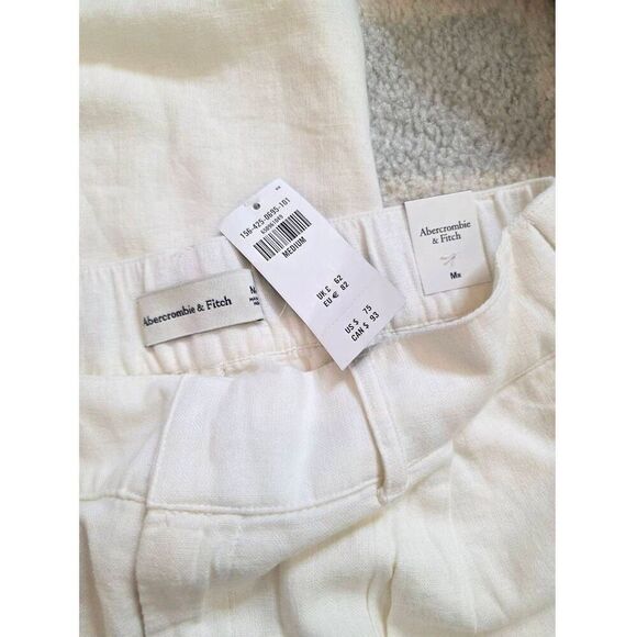 Abercrombie & Fitch Pants Size M  Ivory Tailored Wide Leg Pleated Linen Blend NW - Picture 6 of 8